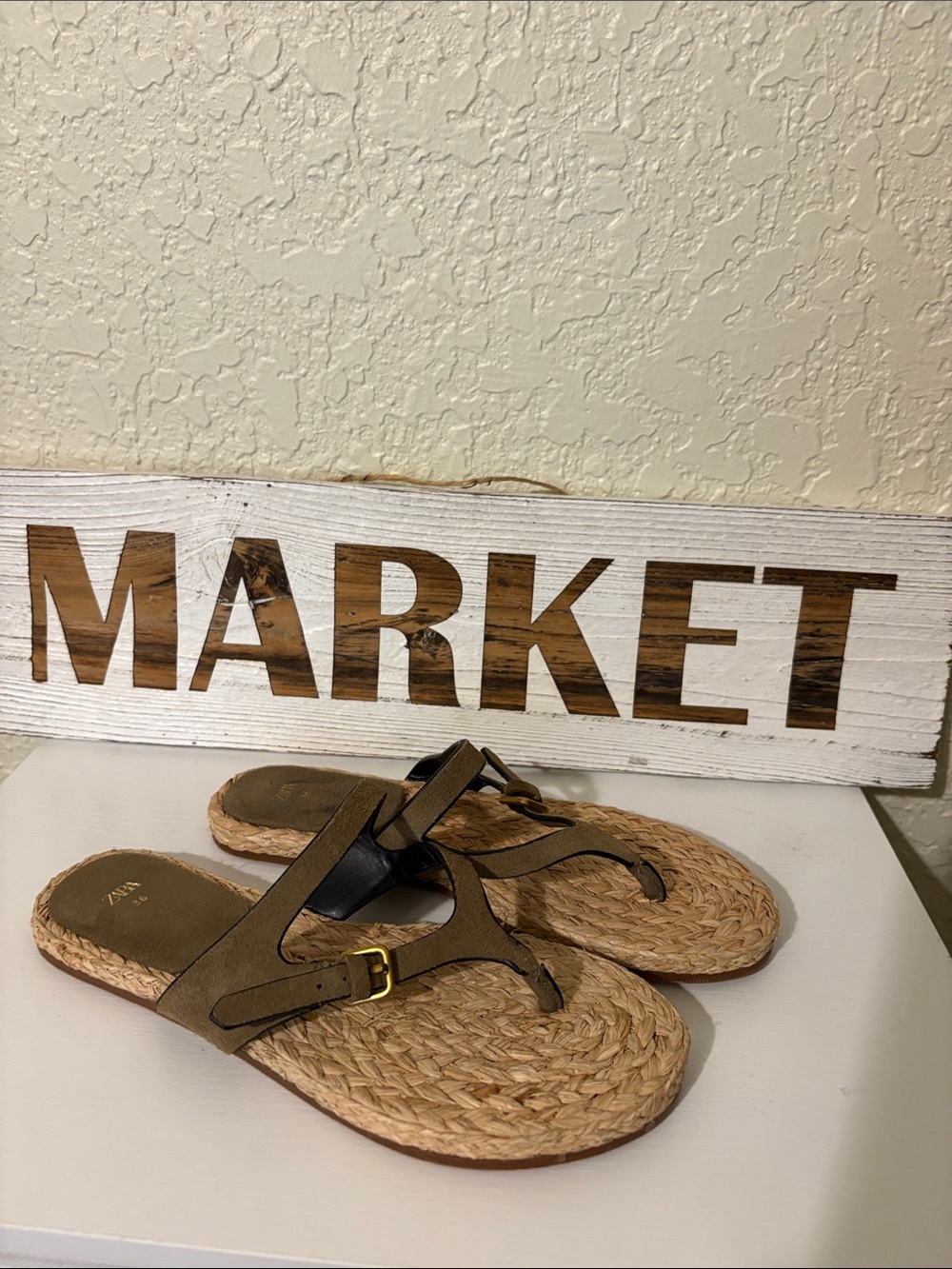 Zara Brown Braided Footbed Thong Sandals